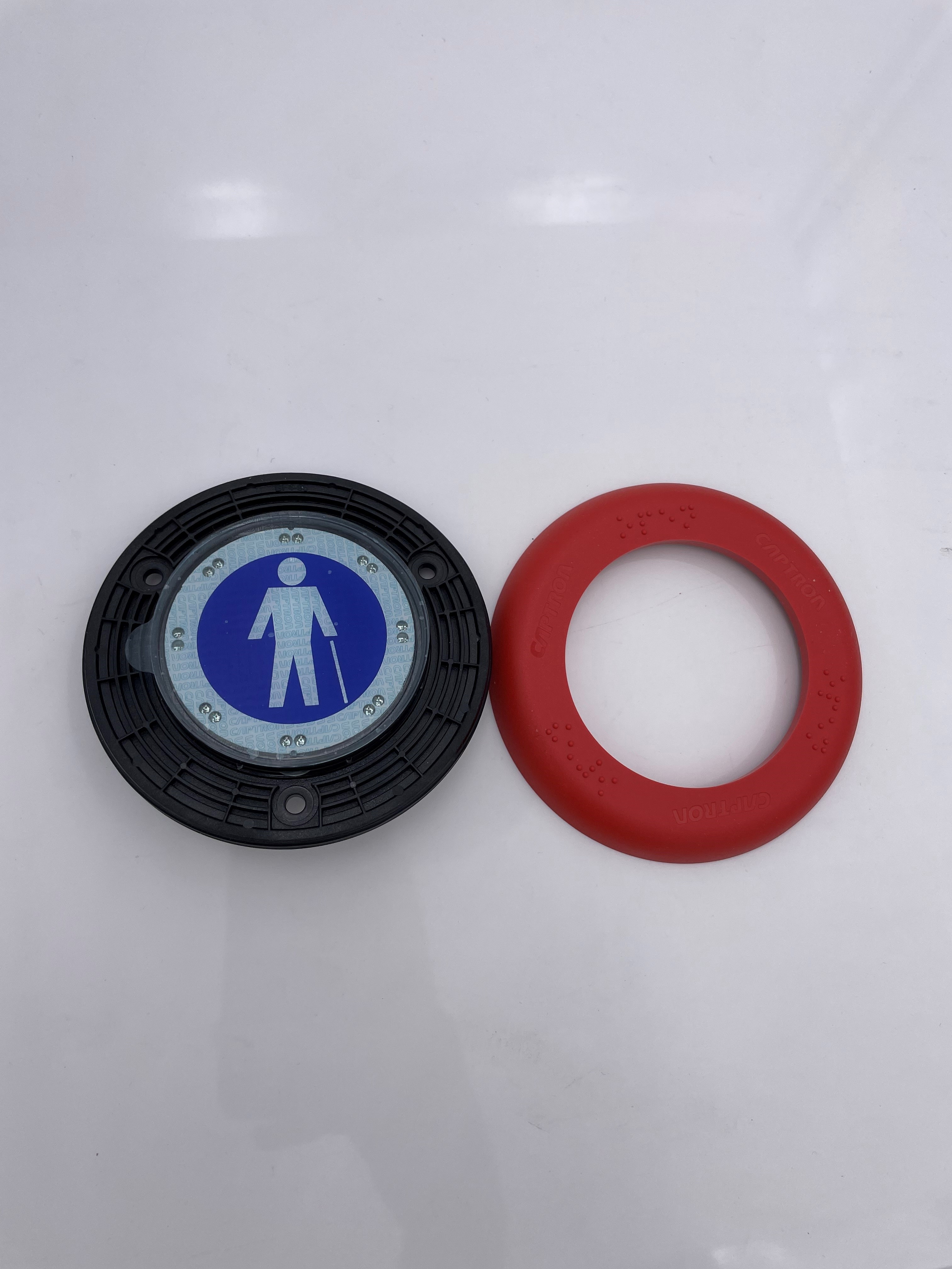 Sensor-Taster Symbol Mann mit Stock rot