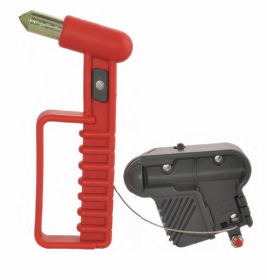 Red emergency hammer, including push button